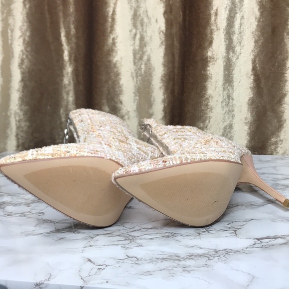 Pink tan tweed heel ankle booties silver zipper size 10 - Picture 6 of 7